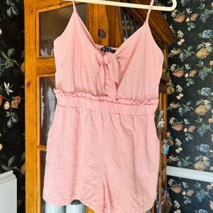 Pink Tie-Front One-Piece Romper
